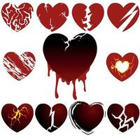 Set of broken heart in vector. Isolated on white background vector