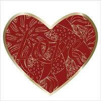 Saint Valentines day ornamental hearts in vector.  Vintage greeting card red and gold vector