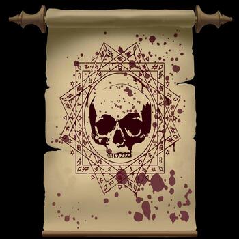 realista sangre cráneo en antiguo Desplazarse en vector. mayor Desplazarse aislado en negro antecedentes . utilizando para juegos medieval vector