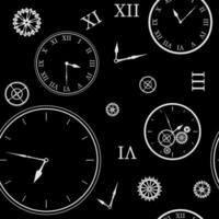Seamless pattern with clock. Watches and arrows in vector