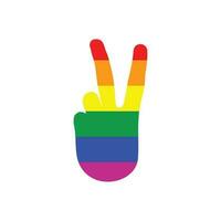 Rainbow peace sign hand gesture colored in LGBT flag vector