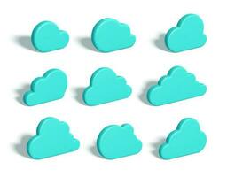 3D render Cloud. Blue plastic cloud with shadow isolated on white background. Vector illustration