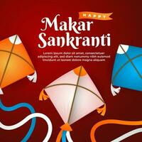 contento makar sankranti con cometa decoración vector