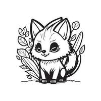 Cute Baby Fox Line Art Design vector