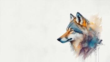 Watercolor animal template background wolf, created with photo