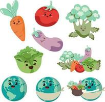 dibujos animados vegetal caracteres recopilación. concepto mundo comida y sano ilustración vector