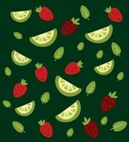 strawberry, lemon, pattern, print, green, frame vector