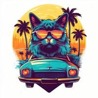 Cat with sunglasses. Illustration for t-shirt print, photo