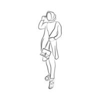 Woman pose line art style. Vector illustration