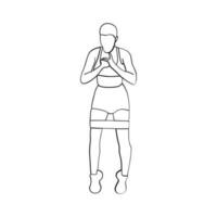 Woman sport activities yoga line art style vector