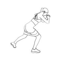 Woman sport activities yoga line art style vector