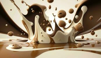 background of voluminous abstract splashes of chocolate milk splashes of liquid yogurt milk drinks ai generation photo