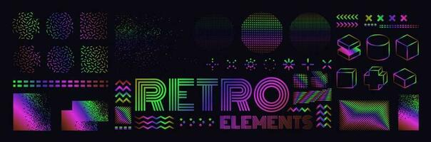 elementos de diseño vectorial de memphis. conjunto de gráficos retro, tendencias de diseño de los años 80 e ilustración de elementos geométricos antiguos. colección de símbolos de memphis aislados vectoriales vector