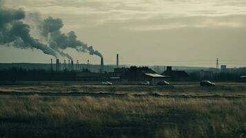 contaminador fábrica antecedentes con un montón de negro fumar chimeneas, producción emisiones, naturaleza contaminación tema foto