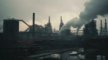 polluting factory background with lots of black smoke chimneys, production emissions, nature pollution theme photo