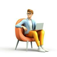 3D illustration of businessman with laptop, businessman working in office Cartoon character. 3d rendering. 3d illustration. ai generation photo