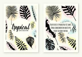 template poster illustration tropical plants and leaves, hand drawn style, outline sketch. web banner. vector