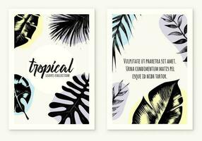 template poster illustration tropical plants and leaves, hand drawn style, outline sketch. web banner. vector