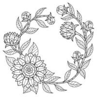 Eggplant flowers wreath hand drawn for adult coloring book vector