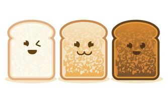 Wheat Bread Toast Slice Cute Character mascot set with various level and smiling face vector flat design illustration template free editable