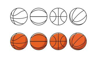 Basketball ball in many view position cartoon and outline icon flat art design illustration template free editable vector