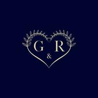 GR floral love shape wedding initial logo vector