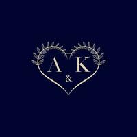 AK floral love shape wedding initial logo vector