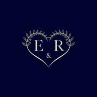 ER floral love shape wedding initial logo vector