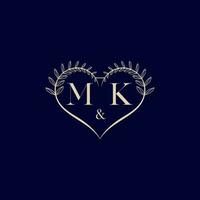 MK floral love shape wedding initial logo vector