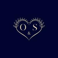 OS floral love shape wedding initial logo vector