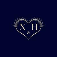 XH floral love shape wedding initial logo vector