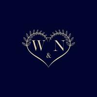 WN floral love shape wedding initial logo vector