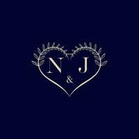 Nueva Jersey floral amor forma Boda inicial logo vector