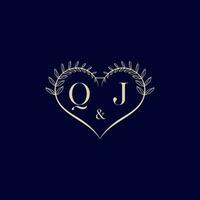 QJ floral love shape wedding initial logo vector