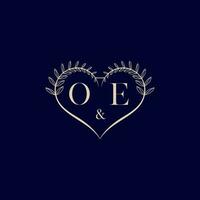 OE floral love shape wedding initial logo vector