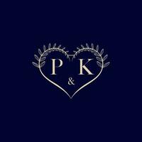 PK floral love shape wedding initial logo vector