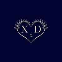 XD floral love shape wedding initial logo vector