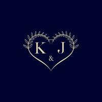 KJ floral love shape wedding initial logo vector