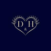 DH floral love shape wedding initial logo vector
