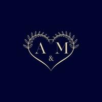 AM floral love shape wedding initial logo vector