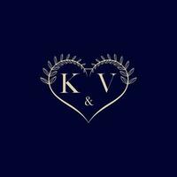 KV floral love shape wedding initial logo vector