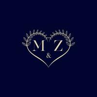 MZ floral love shape wedding initial logo vector