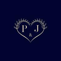 PJ floral love shape wedding initial logo vector