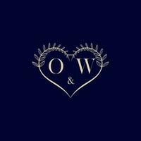 OW floral love shape wedding initial logo vector