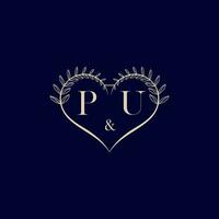 PU floral love shape wedding initial logo vector
