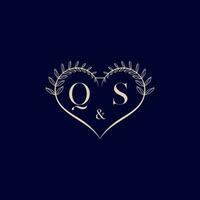 QS floral love shape wedding initial logo vector