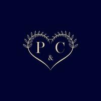 PC floral love shape wedding initial logo vector