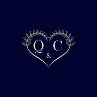 QC floral love shape wedding initial logo vector