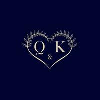 QK floral love shape wedding initial logo vector