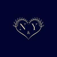 NY floral love shape wedding initial logo vector